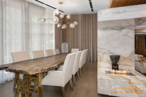 Luksuzni dizajn sala sa kaminom - fotografija u stanu