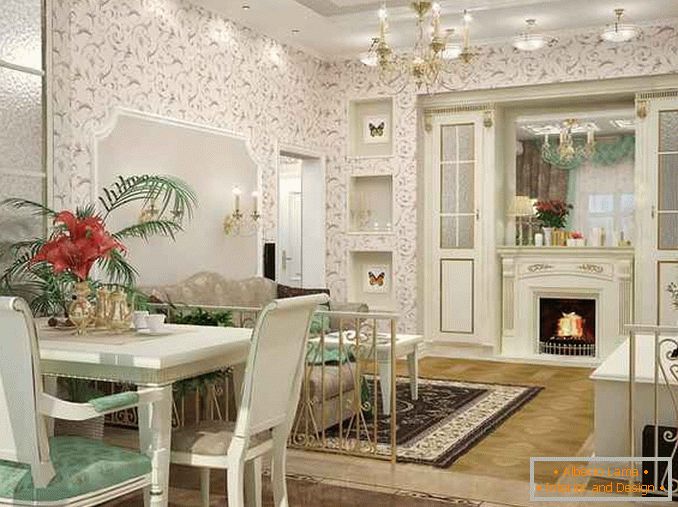 Klasična kuhinja dizajn dnevne sobe u privatnoj kući