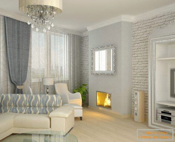 Klasičan dizajn sala sa kaminom u privatnoj kući