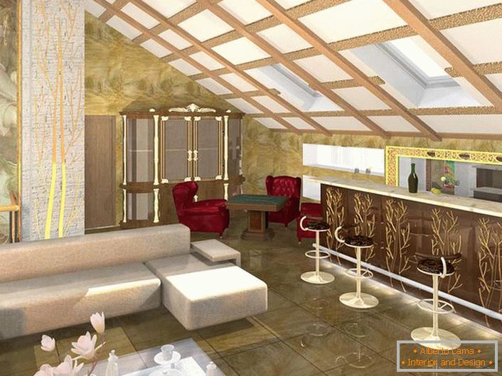 Dizajn projekat pravilno planirana soba za goste u stilu Art Nouveau. Minimalan namještaj, kontrastne boje u najboljoj tradiciji stila.