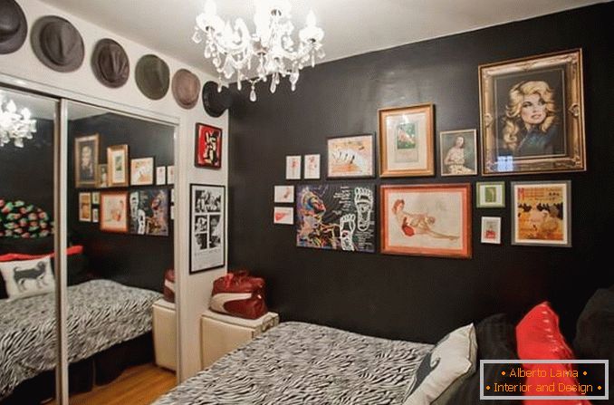 Crno-bela spavaća soba u eklektičnom stilu