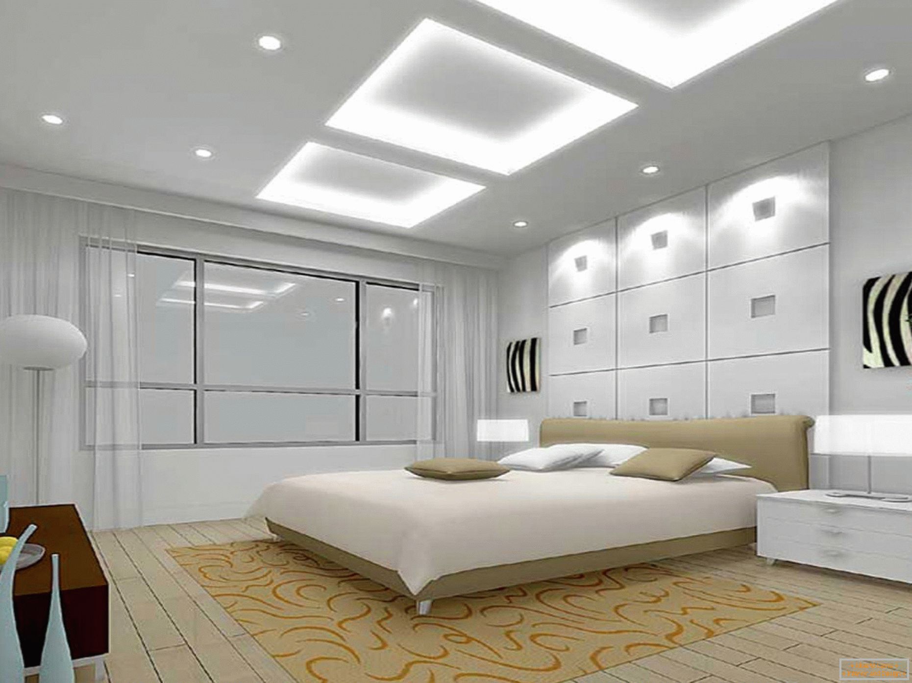 Opcija osvetljenja spavaće sobe u bijelim tonovima