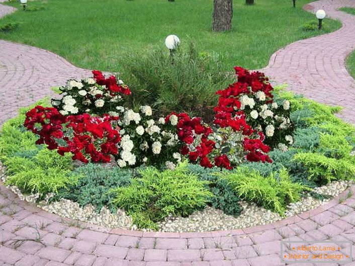 Okrugli cvjetni vrt bez ikakvog okvira može izgledati elegantno i atraktivno.
