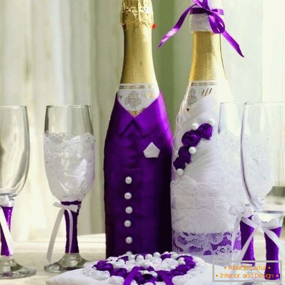 Dekoracija boca šampanjca za vjenčanje - mlada i mladoženja
