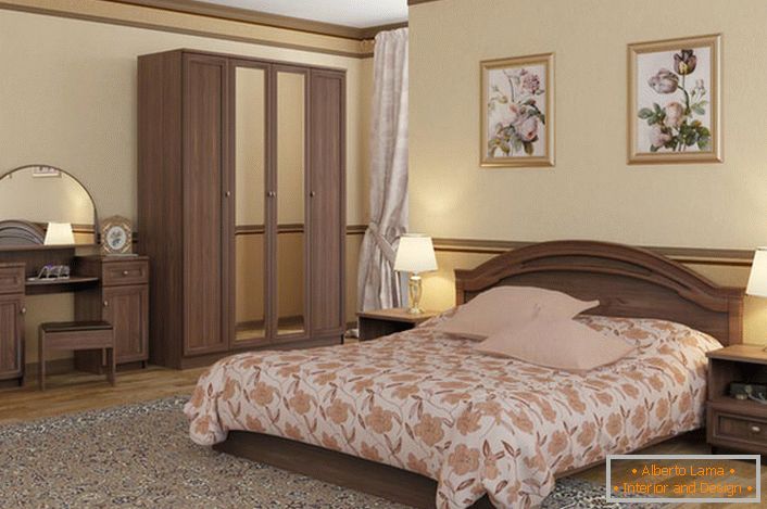 Neprekidni enterijer spavaće sobe u stilu Art Nouveau naglašava pravilno izabrani modularni nameštaj.