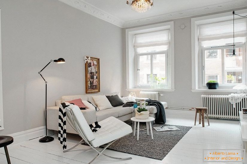 Dnevni boravak studio apartmana u skandinavskom stilu