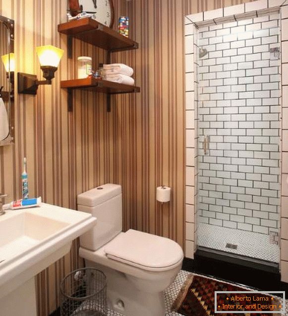 Prekrasno kupatilo - dizajn fotografija sa tapetama u prugama