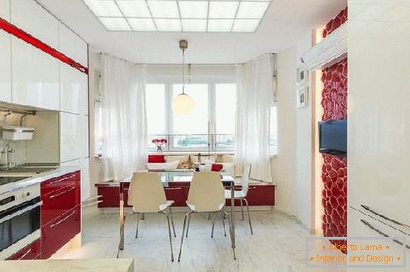 Dizajn kvadratne kuhinje dnevne sobe od 20 m² M, foto 25