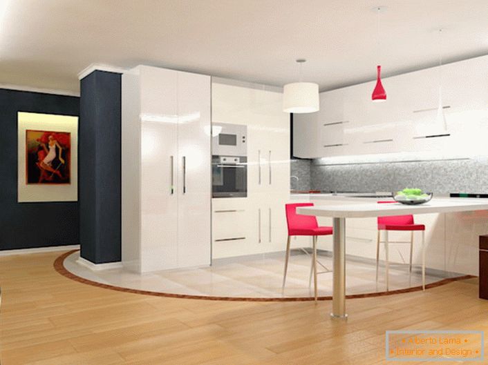 Prostrana kuhinja u stilu minimalizma sa kuhinjskom garniturom. Jednostavnost, praktičnost i funkcionalnost utkani su u jedinstveni koncept stila.