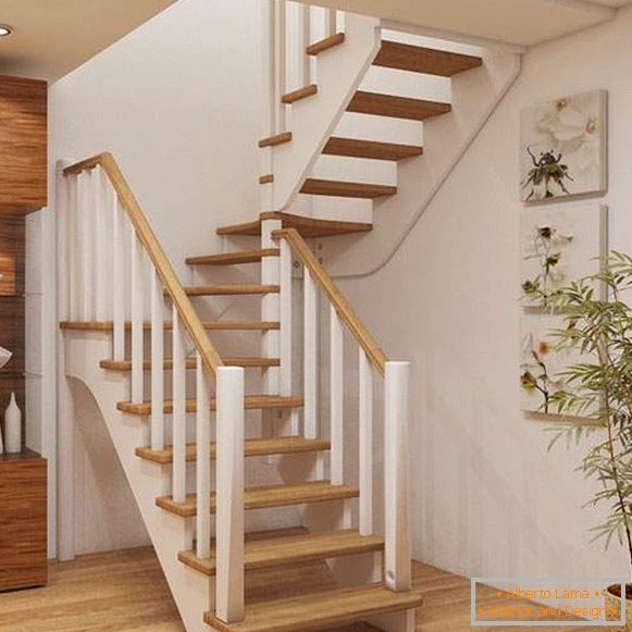 Vrste stepenica u privatnoj kući u obliku i materijalima