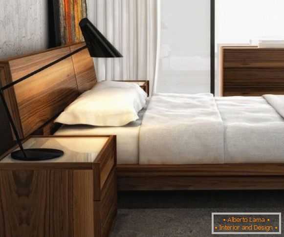 Модная кровать для спальнi iз дерева - фото в iнтерьере