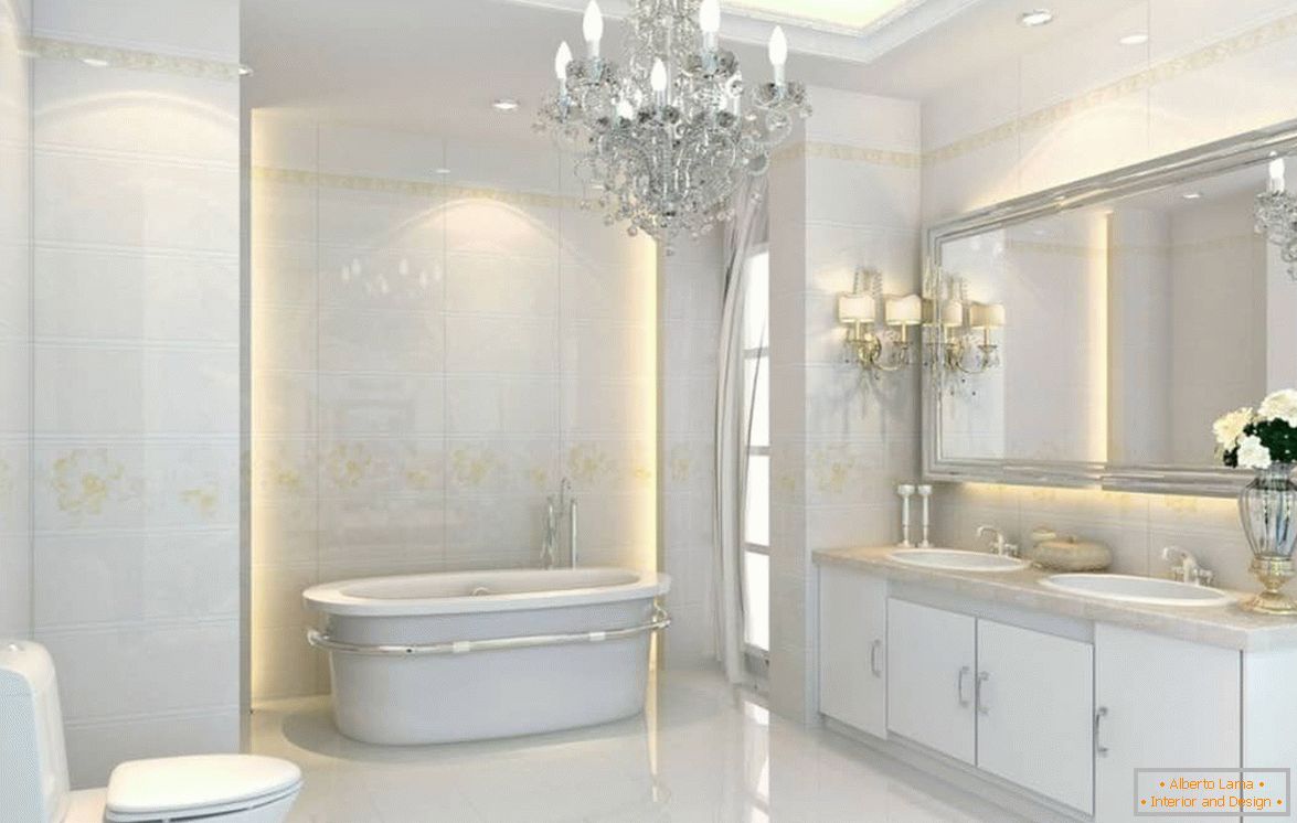 Dizajn kupatila u bijeloj boji u neoklasičnom stilu