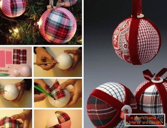 Elegantan ručni članak - božićna loptica od tkanine i traka