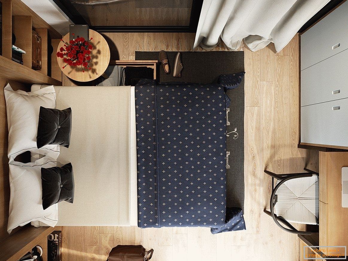 Raspored spavaće sobe sa manjim bračnim krevetom