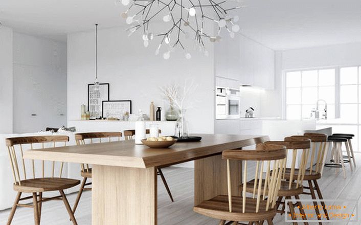 Moderna trpezarija u stilu skandinavskog minimalizma.