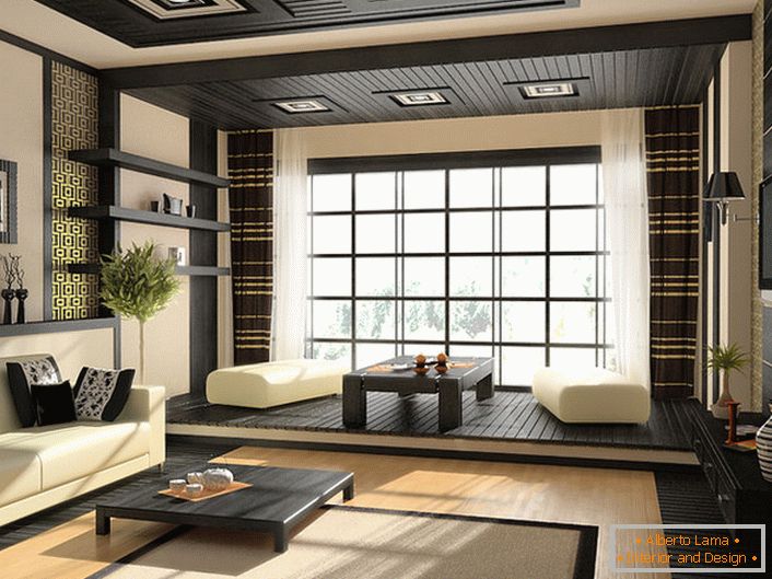 Istočna boja privlači svoju milost. Dnevni boravak u velikoj kući se uređuje u stilu japanskog minimalizma. 