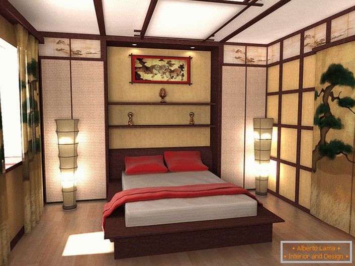 Dizajn projekat spavaće sobe u stilu japanskog minimalizma je rad diplomira na moskovskom univerzitetu. Kompetentna kombinacija svih detalja kompozicije čini stilsku i orijentalnu spavaću sobu u prečišćavanju.