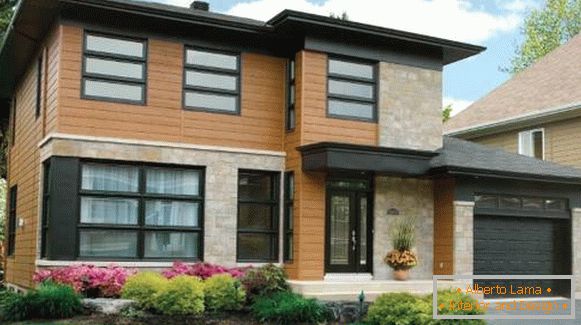 Završne fasade privatnih kuća sa fasadnim panelima - fotografija drvenih panela