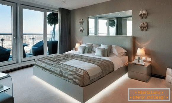 Dizajn spavaće sobe sa krevetom sa LED osvetljenjem