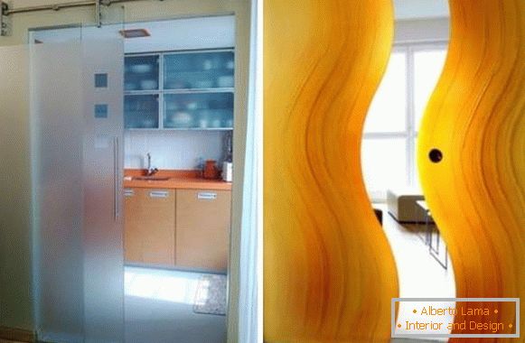 Staklena klizna vrata u kuhinju - opcije dizajna i fotografije