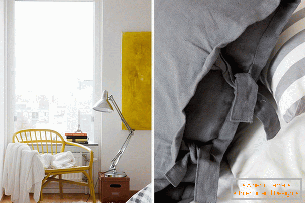 Žuto i sivo u dekoraciji spavaće sobe
