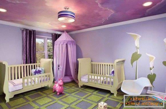 Ljubičasta boja u unutrašnjosti dečije spavaće sobe