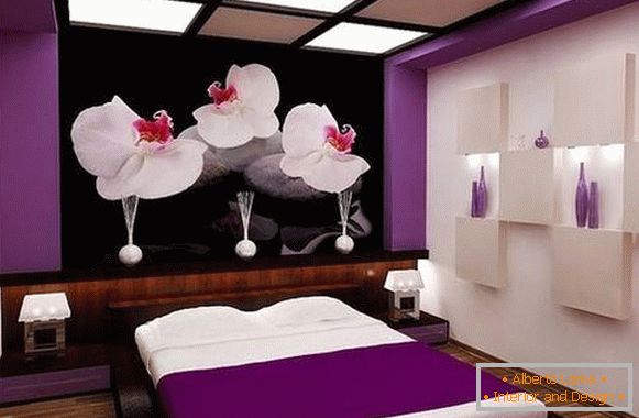 Svetla ljubičasta boja i pozadina u dizajnu spavaće sobe