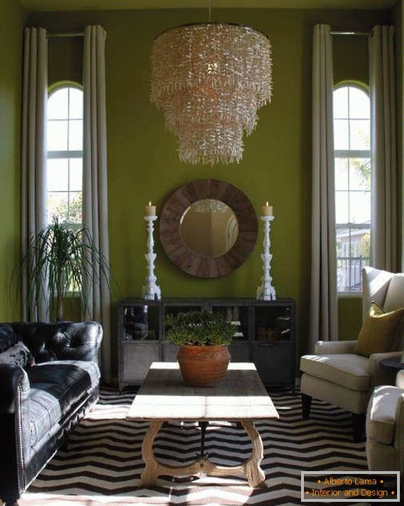 svetlo sive zavese-u zelenoj dnevnoj sobi