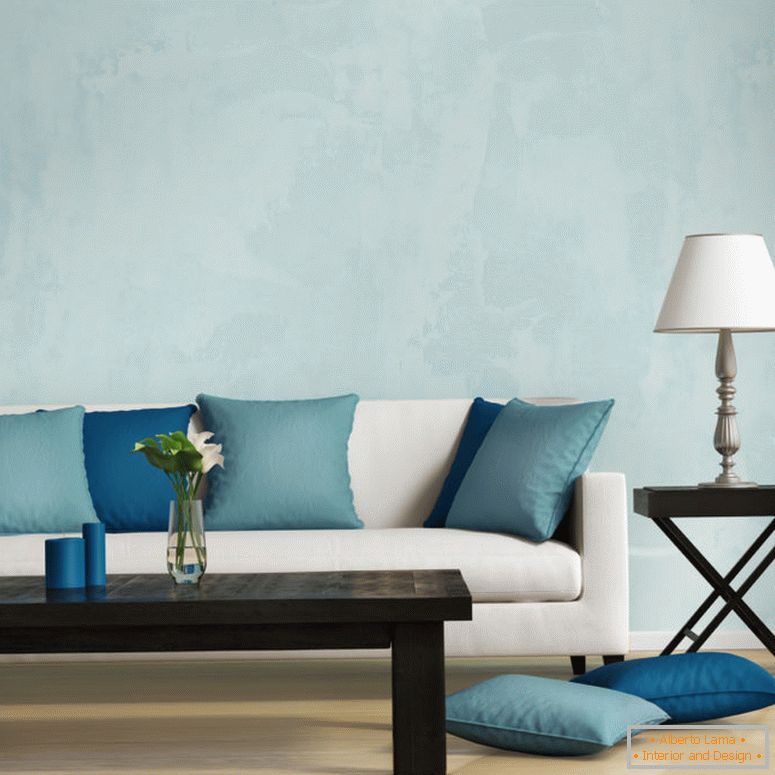 Plavi savremeni stil, romantična unutrašnja dnevna soba