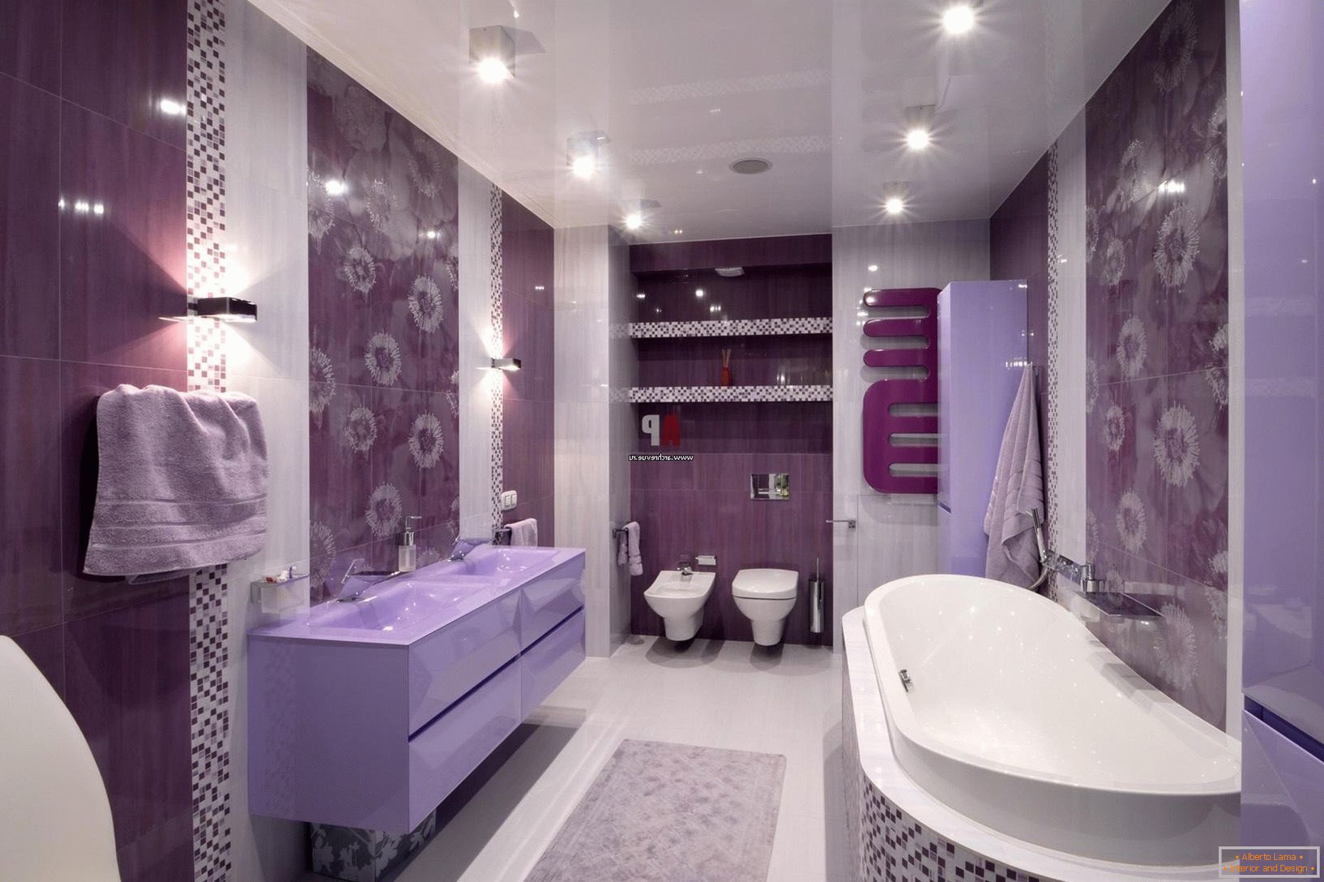 Luksuzan dizajn kupatila u cvjetovima lila