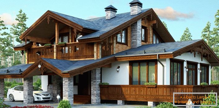 Projekat kuće u stilu planinarske kuće je idealna varijanta prigradskih nekretnina.