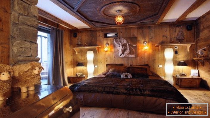 Luksuzna spavaća soba u stilu planinarskog doma omogućava vam da se opustite