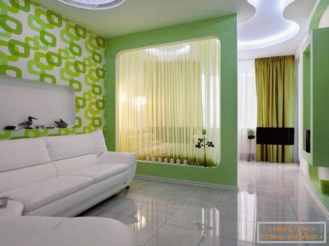 Zoniranje spavaće sobe i sala za čišćenje u dizajnu dvosobnog stana sa rasadnikom