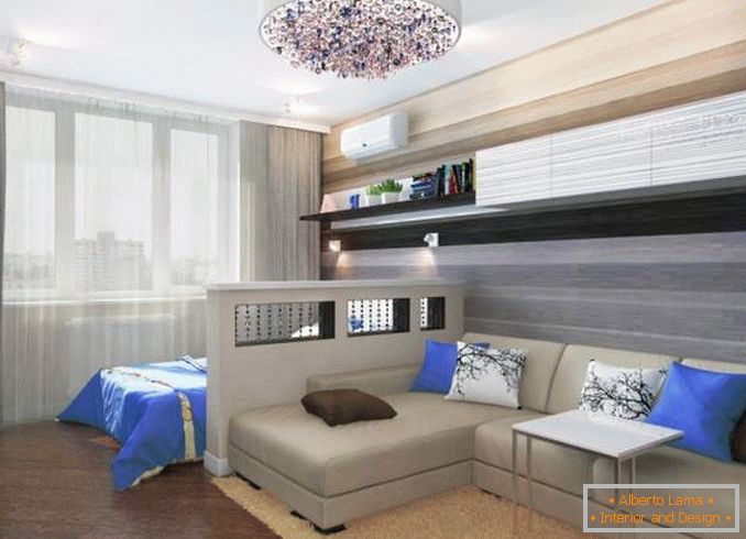 Dizajn dvosobnog stana sa dječjom sobom - fotografija kombinovane spavaće sobe dnevne sobe