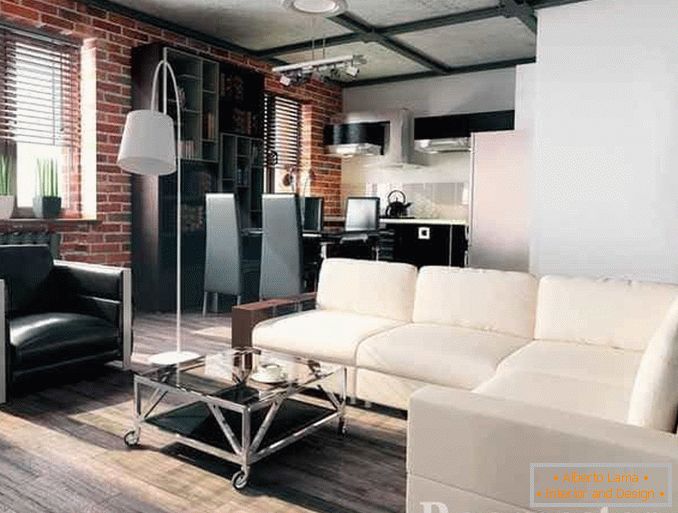 Dizajn apartmana u modernom stilu s kaučem na razvlačenje