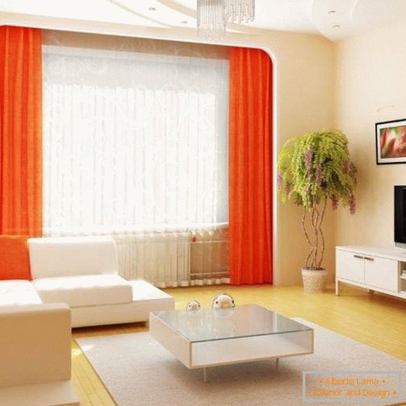 Dizajn hodnika u stanu u bijeloj boji sa narančastim dekorom