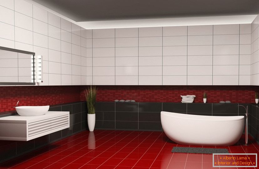 Crvene, crne i bijele pločice u dizajnu kupaonica
