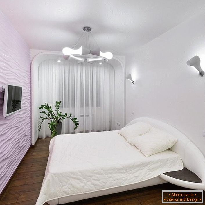 Roze boja za spavaću sobu u visokotehnološkom stilu