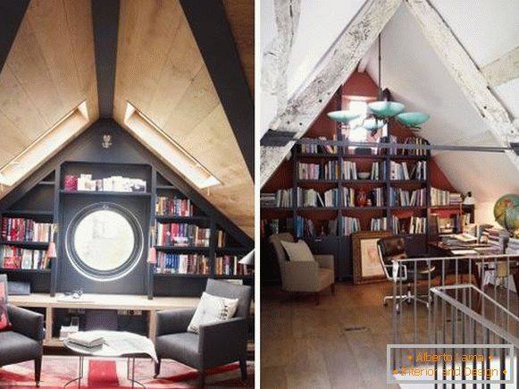 Ugrađene police za knjige na tavanu