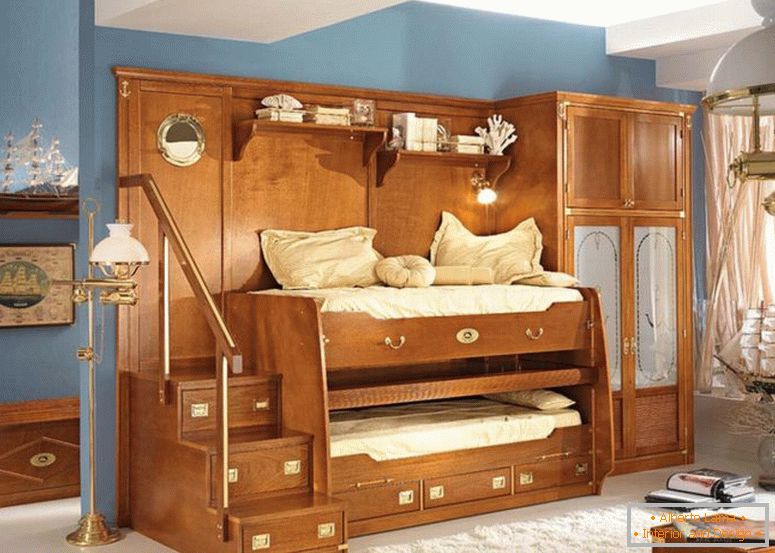 super-deca-boy-spavaća soba-nameštaj-dizajn-prikaz-jedinstveni-braon-hrast-krevet-kreveti-sa-kombiniranim-visokim ormarima-i-neki-ladice-plus-nehrđajući čelik-