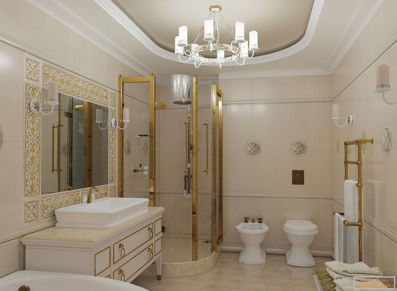 Tuš kabina в ванной в классическом стиле