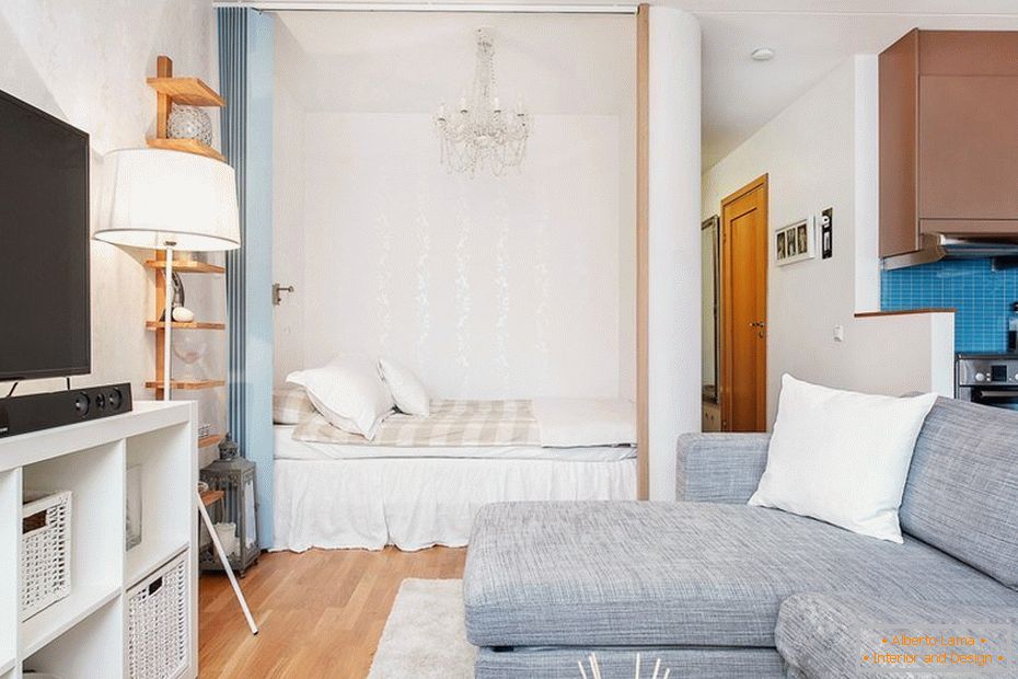 Dizajn dnevne sobe i spavaće sobe в однокомнатной квартире 33 кв м