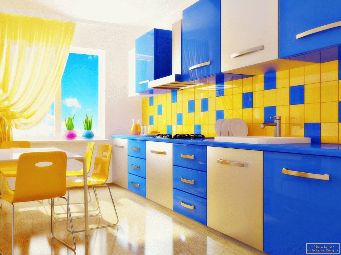 Plava i žuta kuhinja