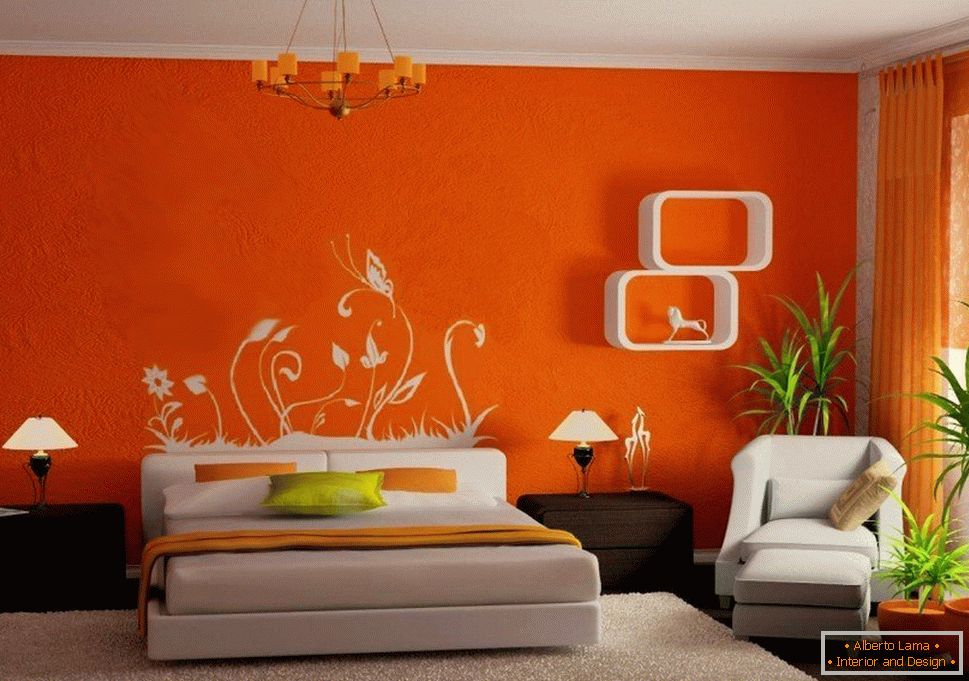 Kombinacija narandžastih zidova i bijelog nameštaja